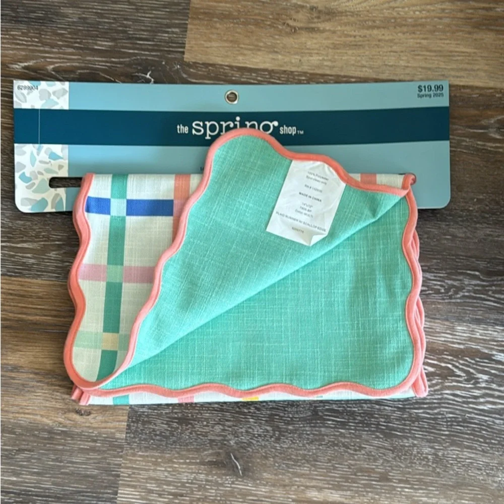 Table Runner Multicolor Plaid Pastel NWT